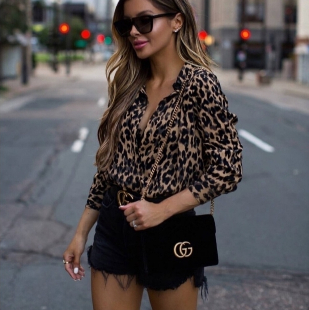 Nasty Gal If Looks Could Kill Leopard Oversize Button Down Shirt Women's Medium